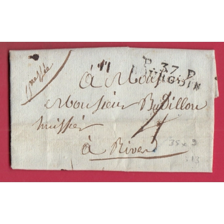 MARQUE P37P BOURGOIN ISERE POUR RIVES 1820 35X9 INDICE 13 LETTRE COVER