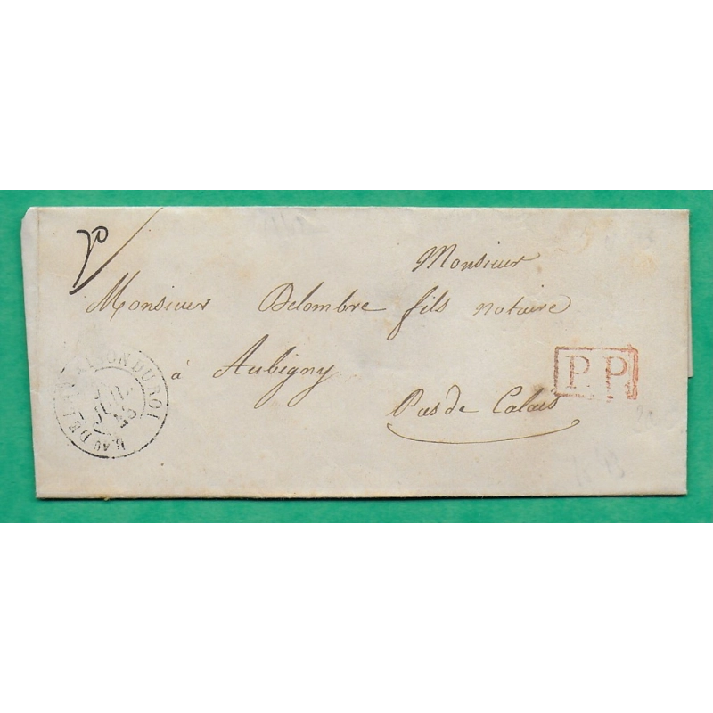 CAD TYPE 15 BUREAU DE LA MAISON DU ROI PARIS PP ROUGE POUR AUBIGNY EN ARTOIS PAS DE CALAIS 1843 LETTRE COVER FRANCE