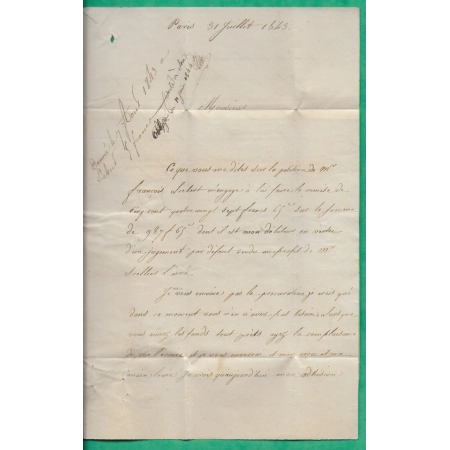 CAD TYPE 15 BUREAU DE LA MAISON DU ROI PARIS PP ROUGE POUR AUBIGNY EN ARTOIS PAS DE CALAIS 1843 LETTRE COVER FRANCE