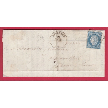 N°60 CONVOYEUR STATION GENELARD SAONE ET LOIRE TIMBRE REUTILISE FRAUDE POSTALE LETTRE COVER
