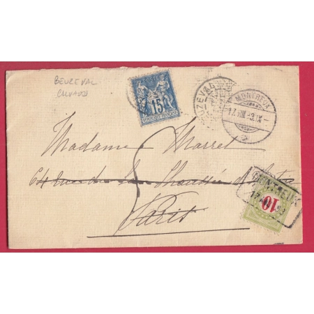 N°90 BEUZEVAL CALVADOS TAXE 10C SUISSE MONTREUX LETTRE COVER