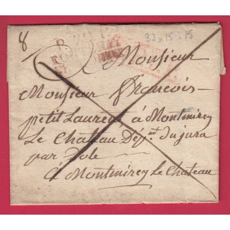 MARQUE P79P FONTENAY LE COMTE VENDEE EN ROUGE POUR MONTMIREY LE CHATEAU JURA INDICE 15 LETTRE COVER