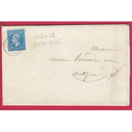 N°22 VARIETE IMPRESSION DEFECTUEUSE CAD TYPE 15 MAURIAC CANTAL POUR ANTIGNAC TARIF IMPRIME DOUBLE PORT RARE LETTRE COVER
