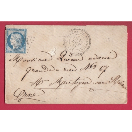 N°60 GC 4571 ST SIMEON DE BRESSIEUX ISERE CAD TYPE 24 POUR MORTAGNE ORNE INDICE 15 LETTRE COVER