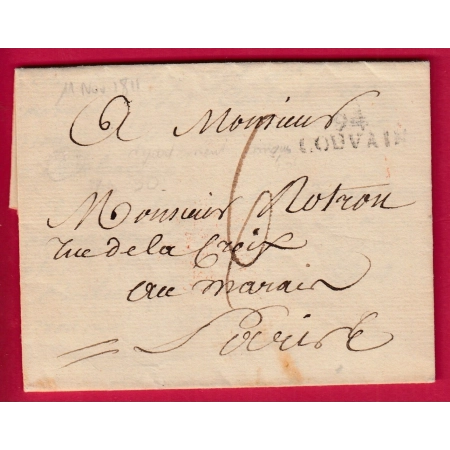 MARQUE CONQUIS 94 LOUVAIN BELGIQUE 1811 POUR PARIS LETTRE COVER