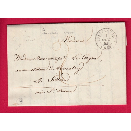 CURSIVE A SEC 21 LANVOLLON COTES DU NORD T15 CHATELAUDREN POUR ST BRIEUC 1844 INDICE 14 LETTRE COVER