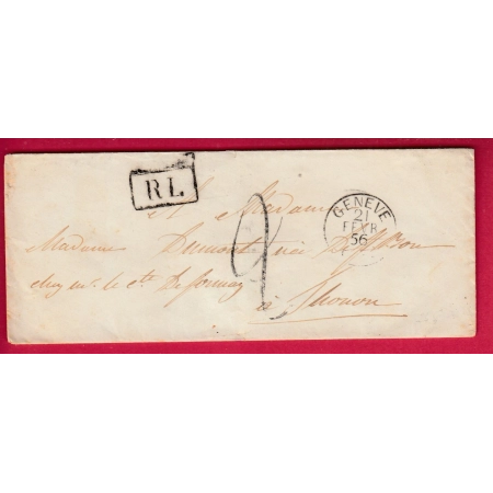 LETTRE DE GENEVE RL ENCADRE RAYON LIMITROPHE 1856 POUR THONON HAUTE SAVOIE ETAT SARDE LETTRE COVER