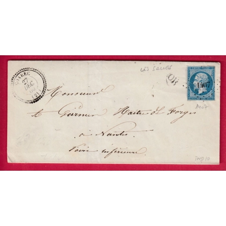 N°14 PC 1407 GOAREC COTES DU NORD CAD TYPE 22 OR LES SALLES POUR NANTES LETTRE COVER