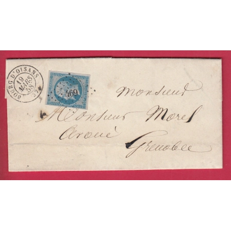 N°14 BLEU SUR LILAS PALE PC 469 BOURG D'OISANS ISERE POUR GRENOBLE LETTRE COVER