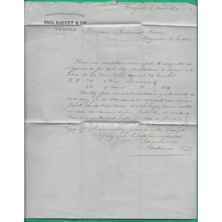 N°28 x2 GC 4034 TROYES AUBE POUR BAGNERES DE LUCHON HAUTE GARONNE 1871 LETTRE COVER FRANCE