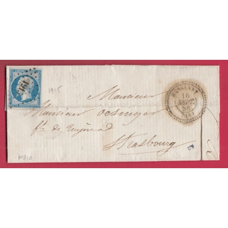 N°14 PC 1915 MASSERET CORREZE CAD TYPE 22 POUR STRASBOURG LETTRE COVER