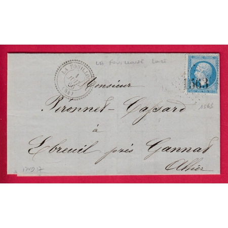 N°22 GC 1563 LA FOUILLOUSE LOIRE CAD TYPE 22 POUR GANNAT ALLIER INDICE 17 LETTRE COVER