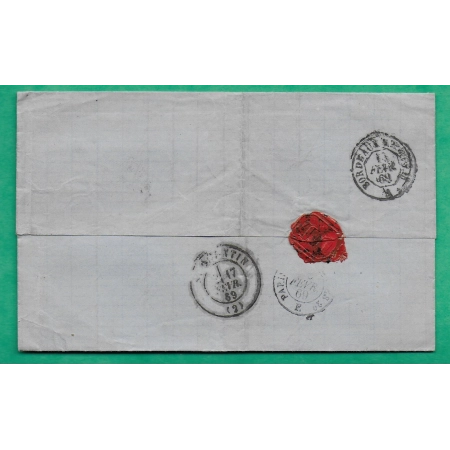 N°29 GC 4557 LANGOIRAN GIRONDE BUREAU SUPPLEMENTAIRE POUR ST QUENTIN AISNE 1869 LETTRE COVER FRANCE