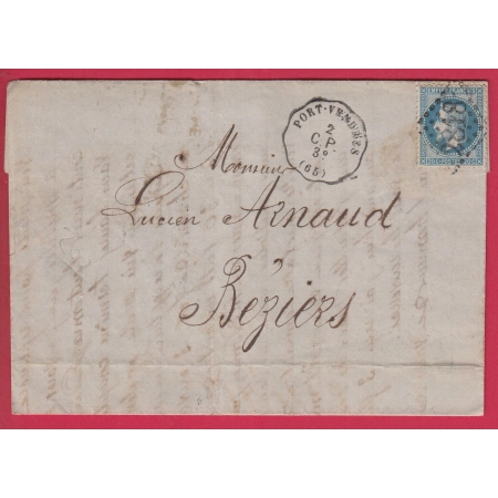 N°29 CONVOYEUR STATION PORT VENDRES PYRENEES ORIENTALES POUR BEZIERS HERAULT LETTRE COVER