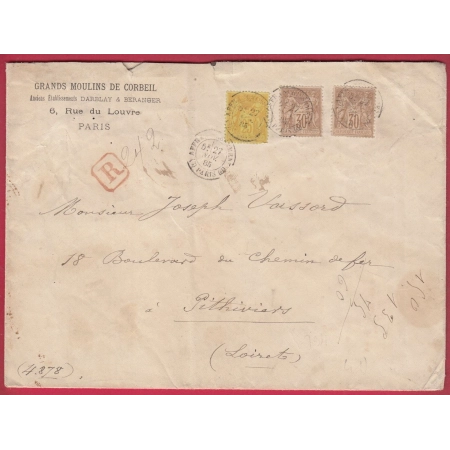 N°80X2 92 AFFRANCHISSEMNET (6) PARIS (6) RECOMMANDE POUR PITHIVIERS LOIRET LETTRE COVER