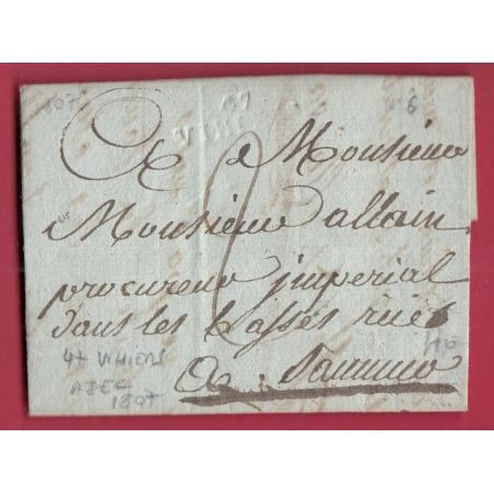 MARQUE A SEC 47 VIHIERS MAINE ET LOIRE 1807 NON SIGNALE A SEC POUR SAUMUR LETTRE COVER