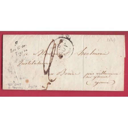 CURSIVE 9 LES GRES DE TROYES AUBE INDICE 16 1849 POUR BORDE YONNE LETTRE COVER