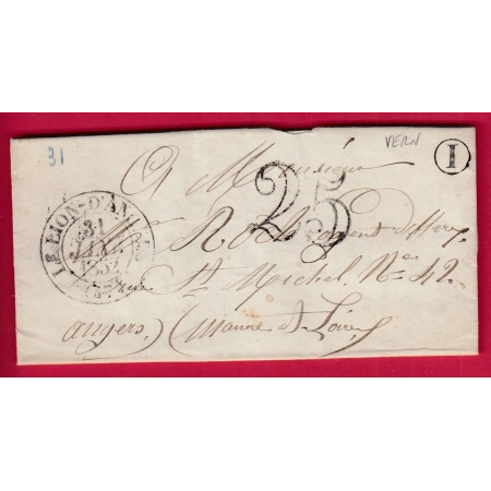CAD TYPE 13 LE LION D'ANGERS MAINE ET LOIRE 1852 BOITE RURALE I VERN POUR ANGERS LETTRE COVER