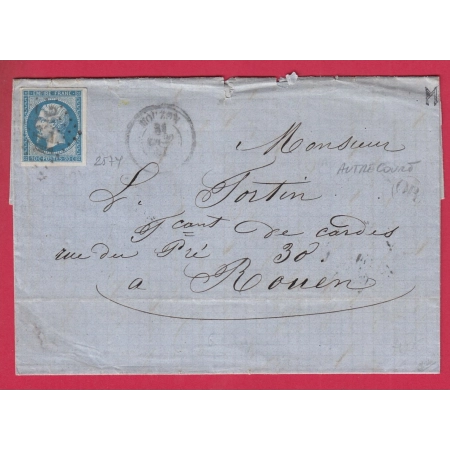 N°14 GC 2574 MOUZON ARDENNES OR AUTRECOURT POUR ROUEN LETTRE COVER