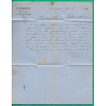 N°14B PC 2645 REMIREMONT VOSGES BOITE URBAINE A POUR LE VAL D'AJOL 1861 LETTRE COVER FRANCE
