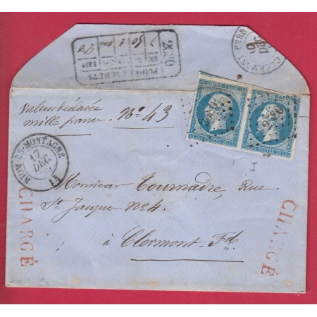 N°14 PAIRE PC 2680 RIOM ES MONTAGNE LETTRE CHARGE PUY DE DOME POUR CLERMONT FERRAND COVER FRANCE