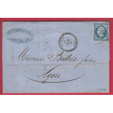 N°22 GC 37 AISEREY COTE D'OR CAD TYPE 22 POUR LYON RHONE LETTRE COVER