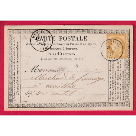N°55 CAD TYPE 16 MASSIAC CANTAL CARTE PRECURSEUR POUR AURILLAC LETTRE COVER