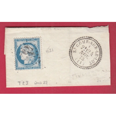 N°60 GC 4521 CAD TYPE 23 ST COME SUR LE LOT AVEYRON FRAGMENT DE LETTRE RARE INDICE 21 COVER