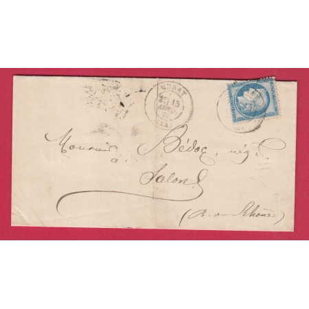 N°60 CAD TYPE 17 MURAT CANTAL 15 AVRIL 1876 POUR SALON DE PROVENCE BOUCHES DU RHONE LETTRE COVER