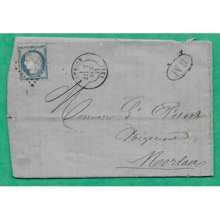 N°60C GC 1952 LANNION COTES DU NORD BM BOITE MOBILE TREGUIER POUR MORLAIX FINISTERE 1875 LETTRE COVER FRANCE