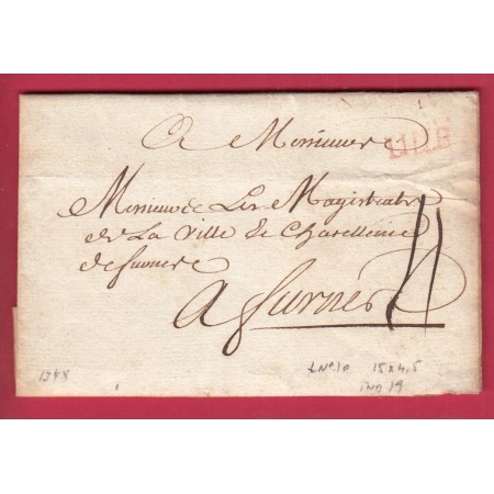 MARQUE LILLE EN ROUGE NORD LENAIN N°10 1748 INDICE 19 DIMENSIONS 15X4.5mm LETTRE COVER