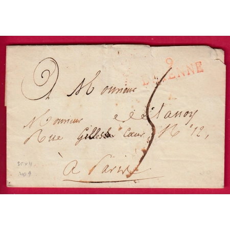MARQUE 9 BRIENNE AUBE EN ROUGE POUR PARIS 1814  LETTRE COVER