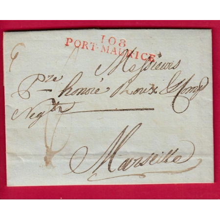 MARQUE CONQUIS 108 PORT MAURICE ITALIE 1805 POUR MARSEILLE LETTRE COVER