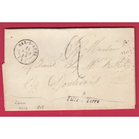 CURSIVE 9 VILLE SUR TERRE AUBE 26mm  INDICE 14 1849 POUR DOULEVANT HAUTE MARNE LETTRE COVER