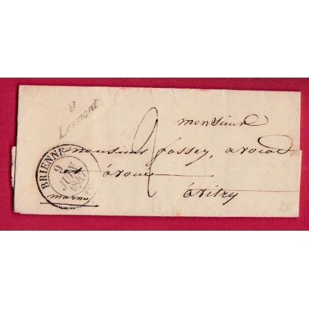 CURSIVE 9 LESMONT AUBE CAD TYPE 13 BRIENNE POUR VITRY LE FRANCOIS MARNE 1847 LETTRE COVER