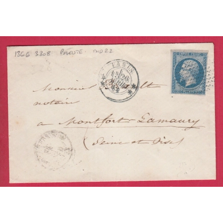 N°14 PARIS CERCLE DE POINTS BLEUTES POTHION 1366 + 3308 INDICE 22 POUR MONTFORT L'AMAURY LETTRE COVER