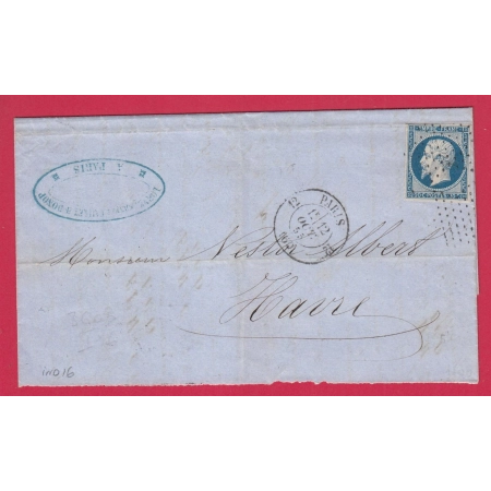 N°14 ROULETTE ETOILE PARIS ROUTE 12 POUR LE HAVRE SEINE INFERIEURE INDICE 16 LETTRE COVER