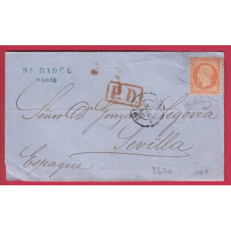 N°16 ORANGE SUR PAILLE PARIS POINTILLE FIN  POUR SEVILLA SEVILLE ESPAGNE INDICE18 LETTRE COVER FRANCE