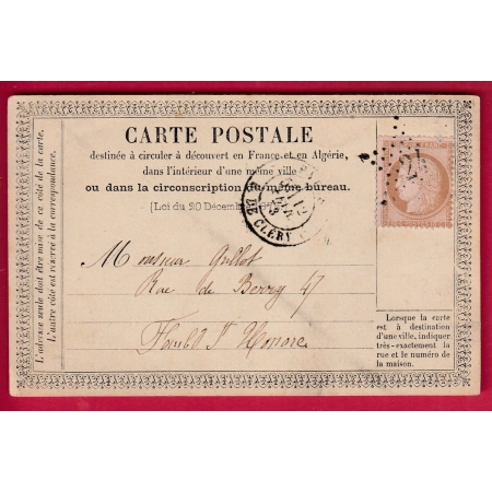 N°58 PARIS ETOILE 24 R DE CLERY POUR PARIS CARTE PRECURSEUR N°1 LETTRE COVER