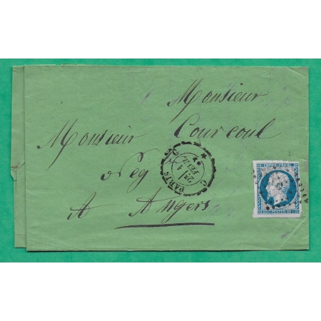 N°14 ETOILE DE PARIS BUREAU C POTHION 1521 BELLE FACTURE POUR ANGERS MAINE ET LOIRE 1859 LETTRE COVER FRANCE
