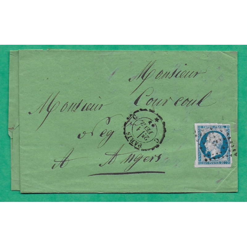 N°14 ETOILE DE PARIS BUREAU C POTHION 1521 BELLE FACTURE POUR ANGERS MAINE ET LOIRE 1859 LETTRE COVER FRANCE