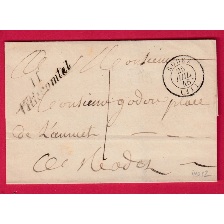 CURSIVE 11 VILLECOMTAL AVEYRON CAD TYPE 15 RODEZ TAXE LOCALE 1 POUR RODEZ LETTRE COVER