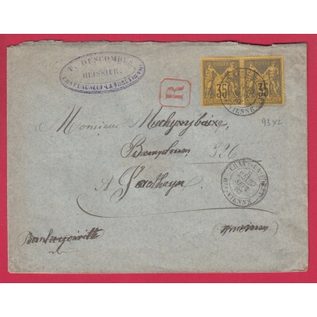 N°93 PAIRE CHATEAUNEUF LA FORET RECOMMANDE POUR LA CROISILLE HAUTE VIENNE LETTRE COVER FRANCE