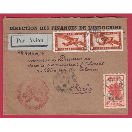 HANOI INDOCHINE TONKIN PAR AVION POUR PARIS 1939 ? LETTRE COVER FRANCE