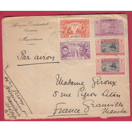 TIMBRE MAURITANIE CAD SAINT LOUIS SENEGAL 1931 POUR GRANVILLE MANCHE LETTRE COVER FRANCE
