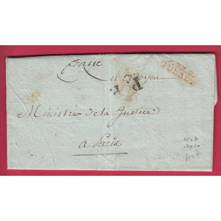 MARQUE P22P GUERET CREUSE EN ROUGE + PP POUR PARIS AN 7 1799 INDICE 10 LETTRE COVER