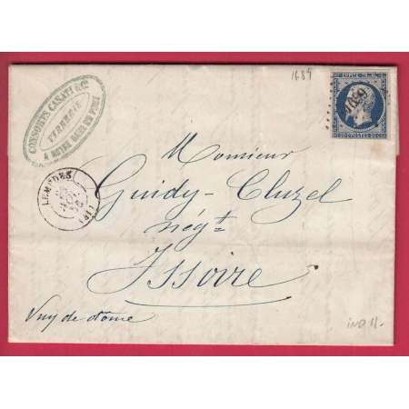 N°14 BLEU NOIR PC 1689 LEMPDES HAUTE LOIRE POUR ISSOIRE PUY DE DOME TEXTE NOTRE DAME DU PORT LETTRE COVER