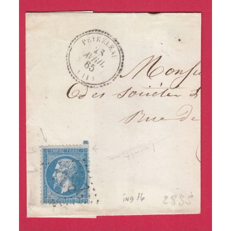 N°22 GC 2835 PEYRELEAU HAUTE LOIRE CAD TYPE 22 FRAGMENT DE LETTRE INDICE 16 COVER