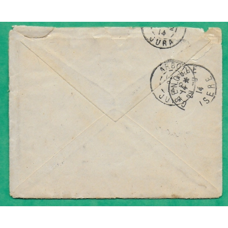 FRANCHISE MILITAIRE FM ARBOIS JURA GRIFFE LE DESTINATAIRE N'A PU ETRE ATTEINT EN TEMPS UTILE RETOUR ENVOYEUR WW1 FRANCE