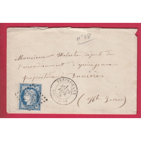 N°60 GC 4357 CAD TYPE 18 YSSINGEAUX HAUTE LOIRE POUR DUNIERES LETTRE COVER